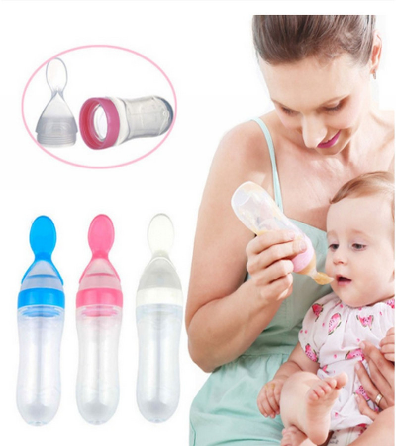 Baby Spoon Feeder - 90ml Silicone Baby Feeding Bottle With Spoon Newborn Infant Squeeze Spoon Toddler Food Supplement Rice Cereal Bottle Milk Feeder
