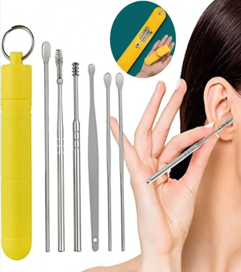 Ear Pick 6 pcs with Storage Bag Dig Ear Wax Remover Cleaner Care Portable Travel Kit Cleaner Spoon - Ear Wax Remover Kit