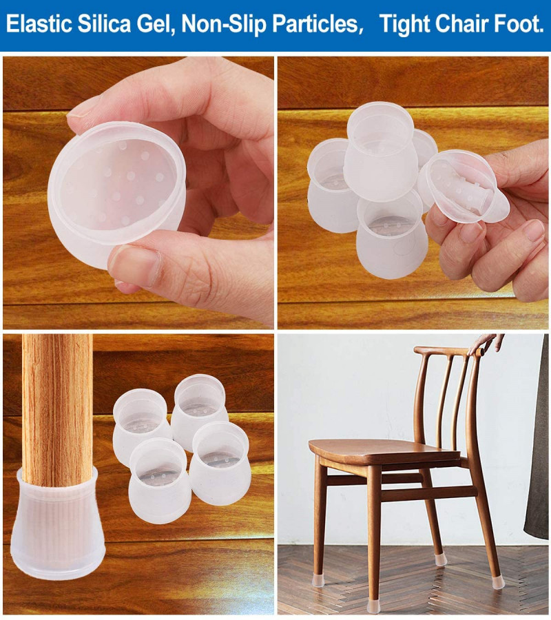 Pack of 16 Silicone Chair Leg Cap - Furniture Table Feet Cover Bottom Pad - Rubber Floor Protector