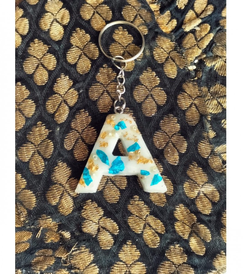 Letter A key chain white crystal