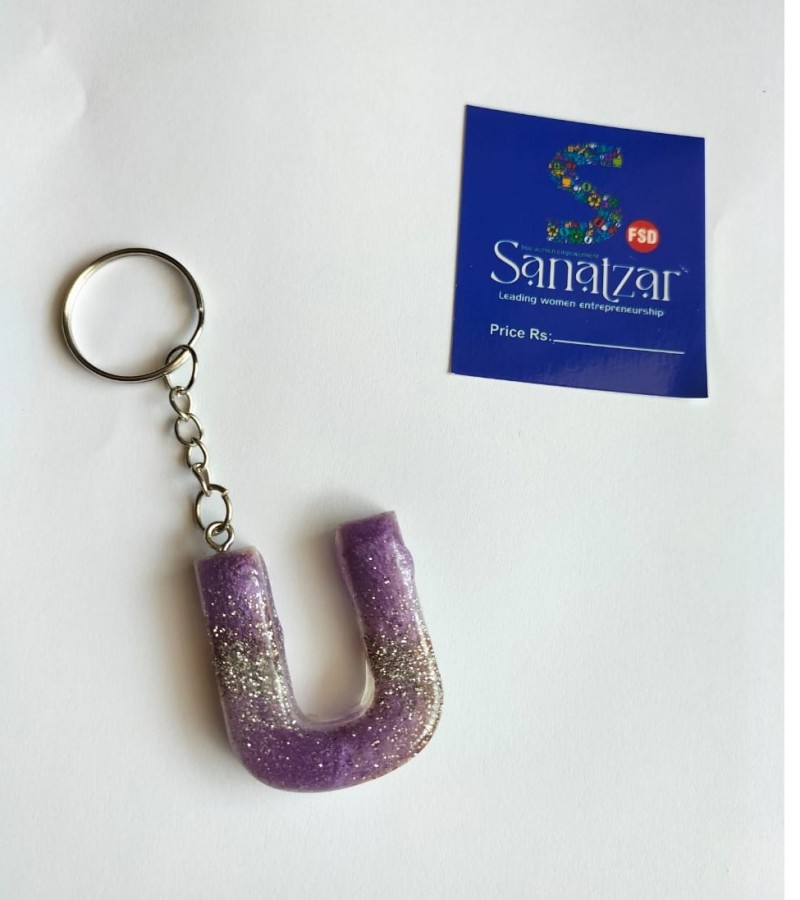 Letter U Purple key chain
