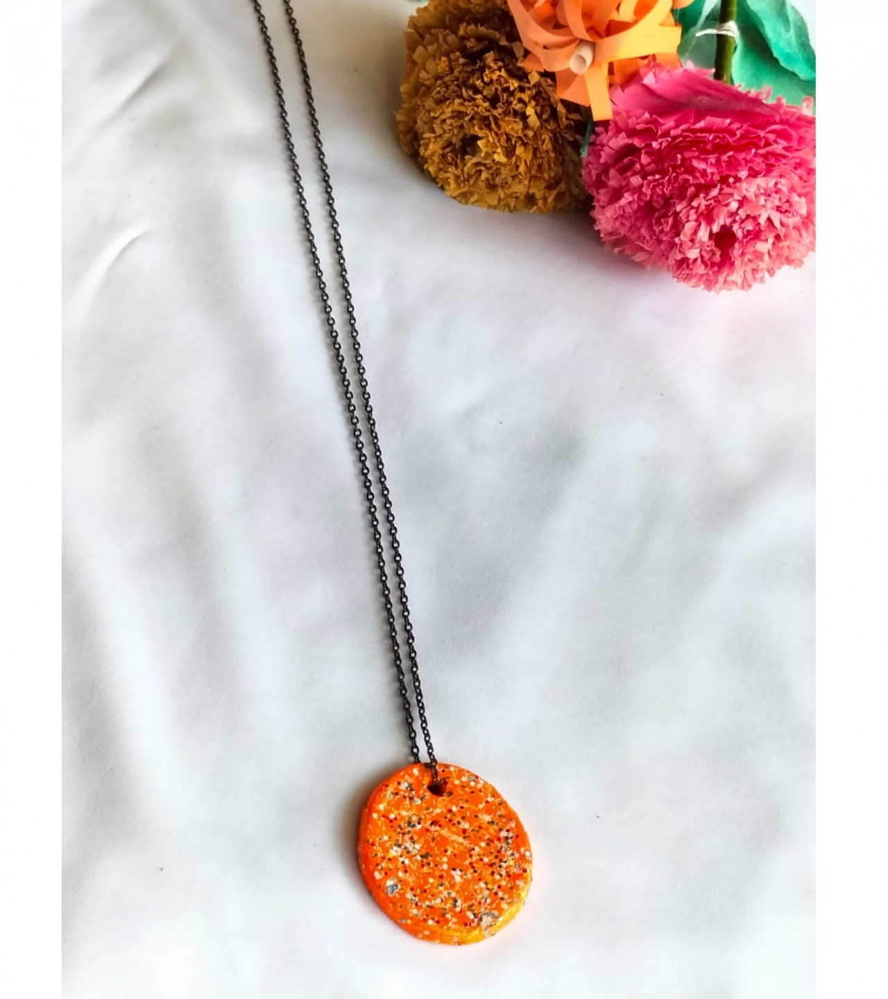 Sanatzar Geometric Dough  Necklace in Orange