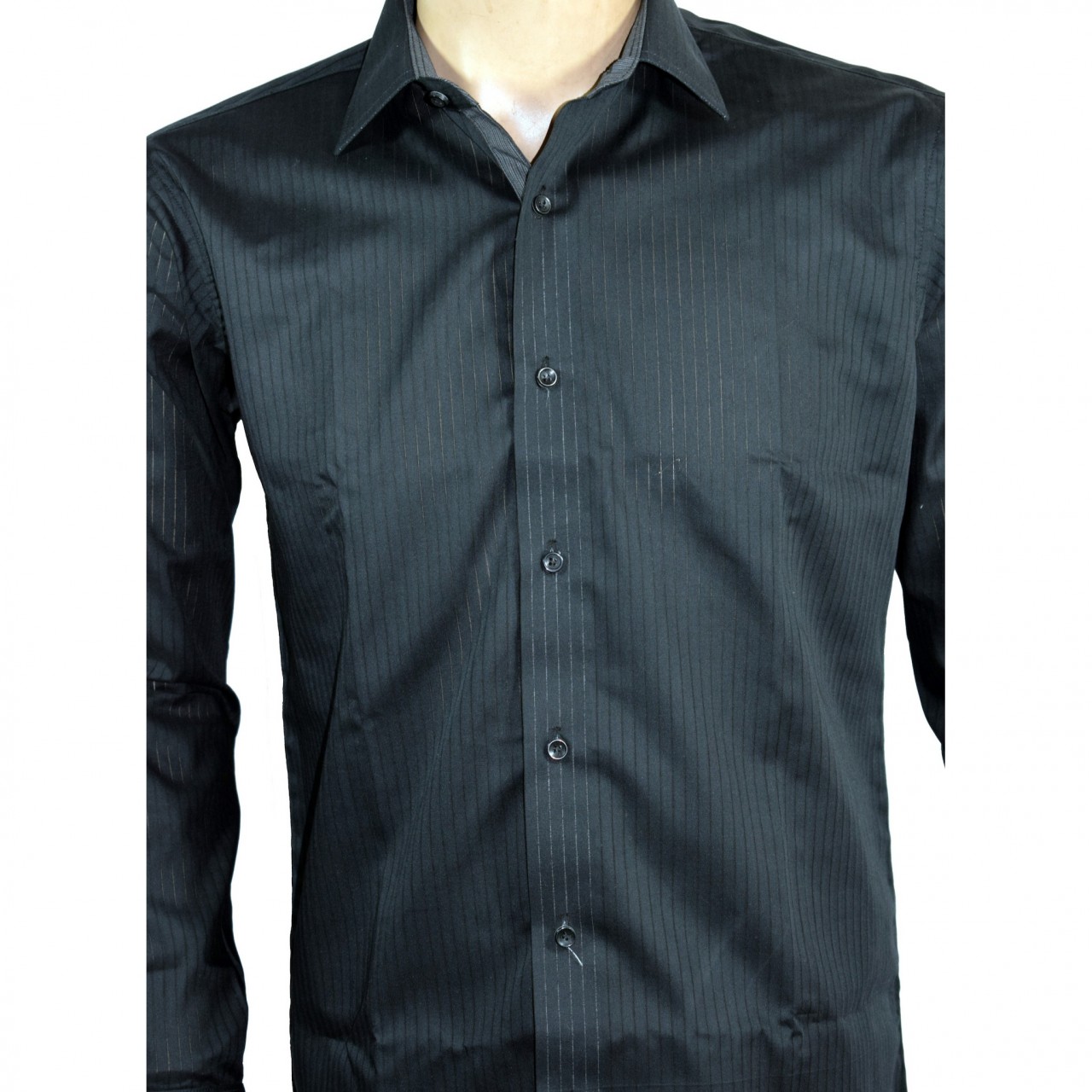 Semi Formal Shirt Black Self Lining Slim Fitting for Men