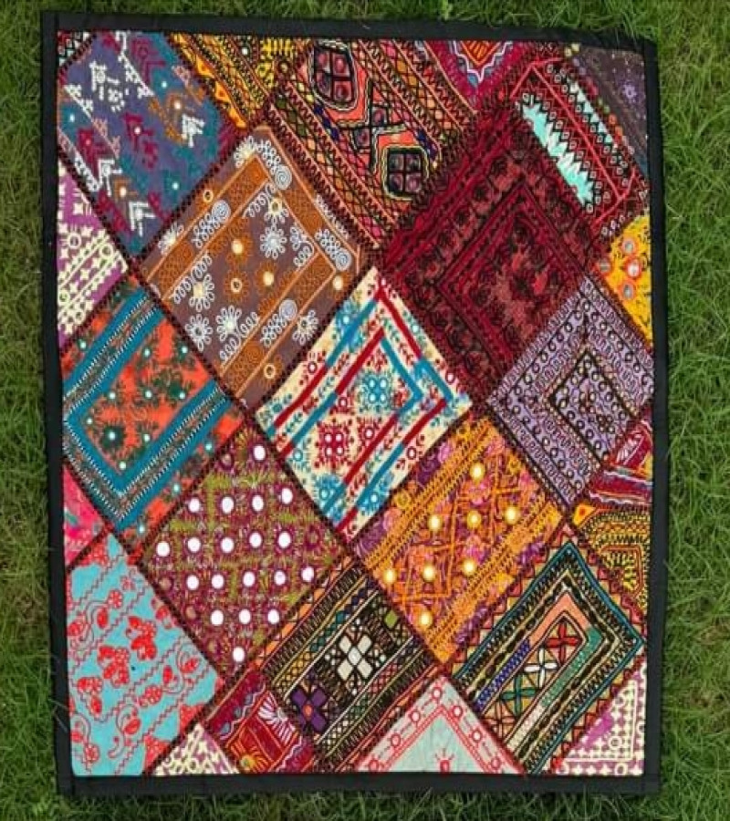 Traditional Multicolor Handmade Patchwork Floor Cushion Cover 27*27