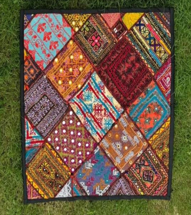 Traditional Multicolor Handmade Patchwork Floor Cushion Cover 27*27
