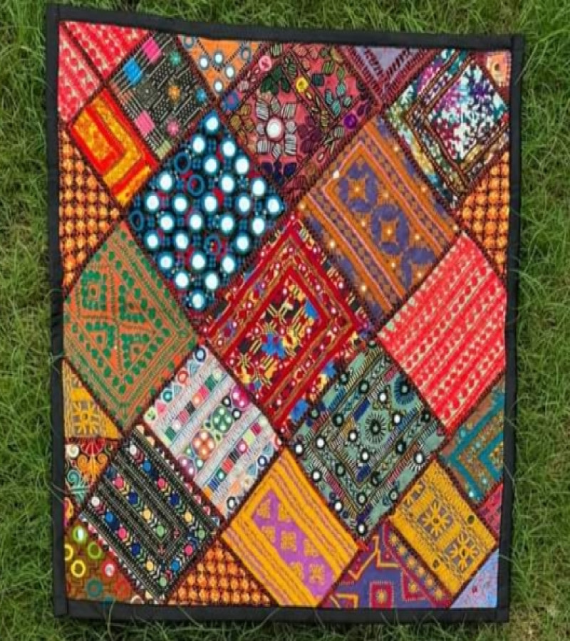 Traditional Multicolor Handmade Patchwork Floor Cushion Cover 27*27