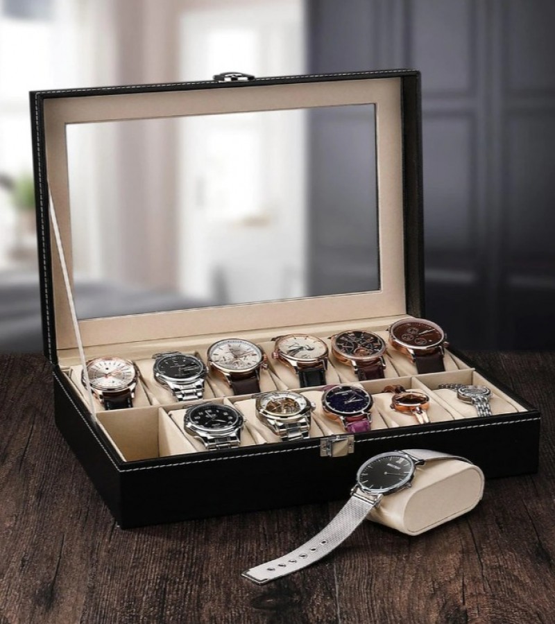 12 Grid PU Leather Watch Display Storage Box Organizer