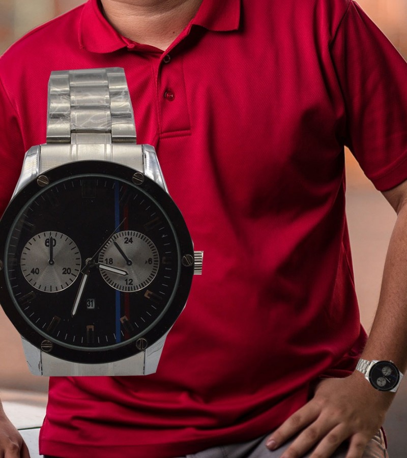 2 Chronograph & Black Dial Watch For Men