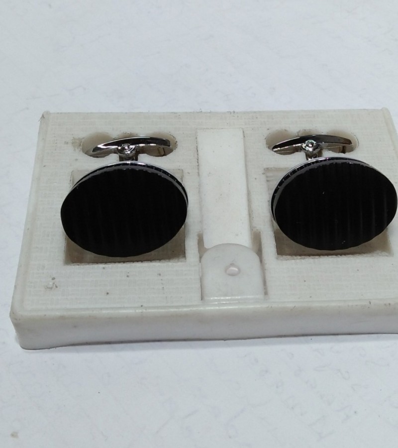 Black Oval Shaped Steel Cufflinks Stud Set For Men
