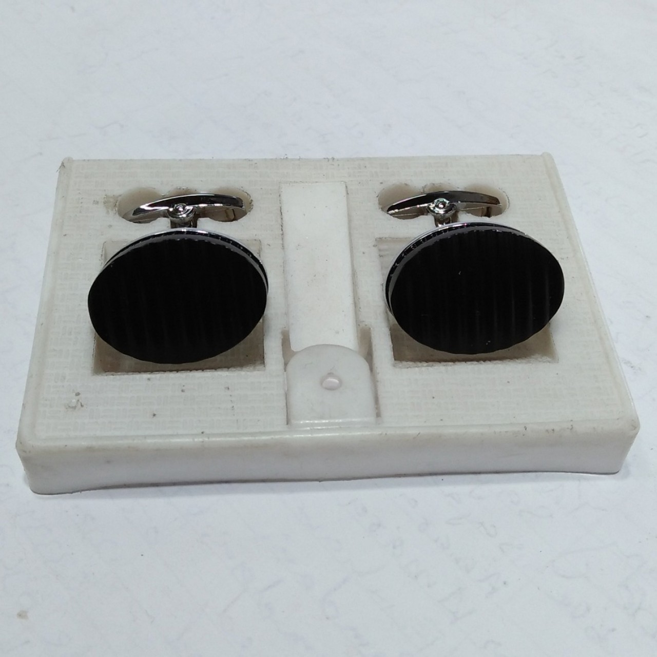 Black Oval Shaped Steel Cufflinks Stud Set For Men