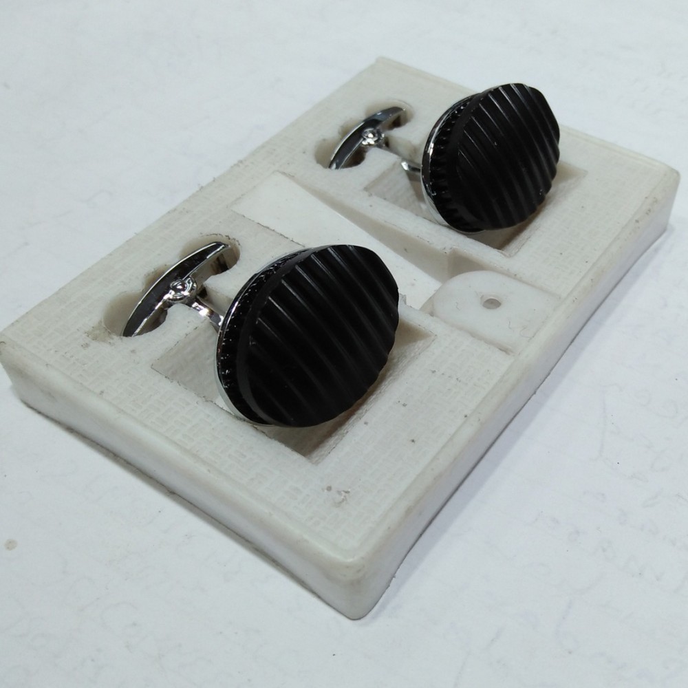 Black Oval Shaped Steel Cufflinks Stud Set For Men