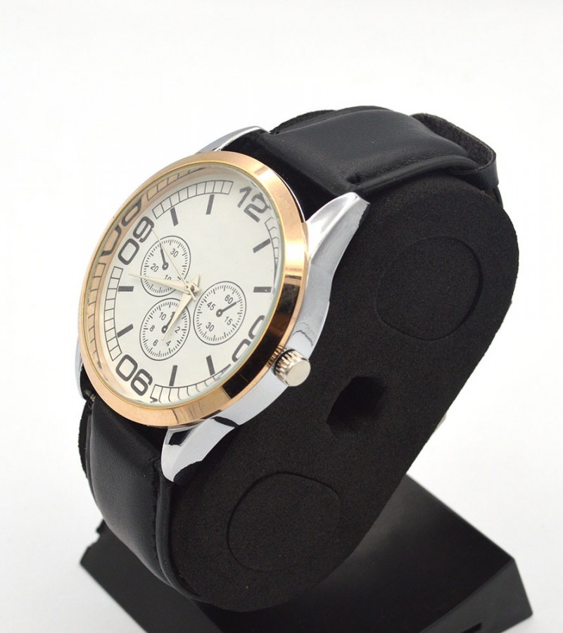 Black Rubber Strap & Silver Dial Watch