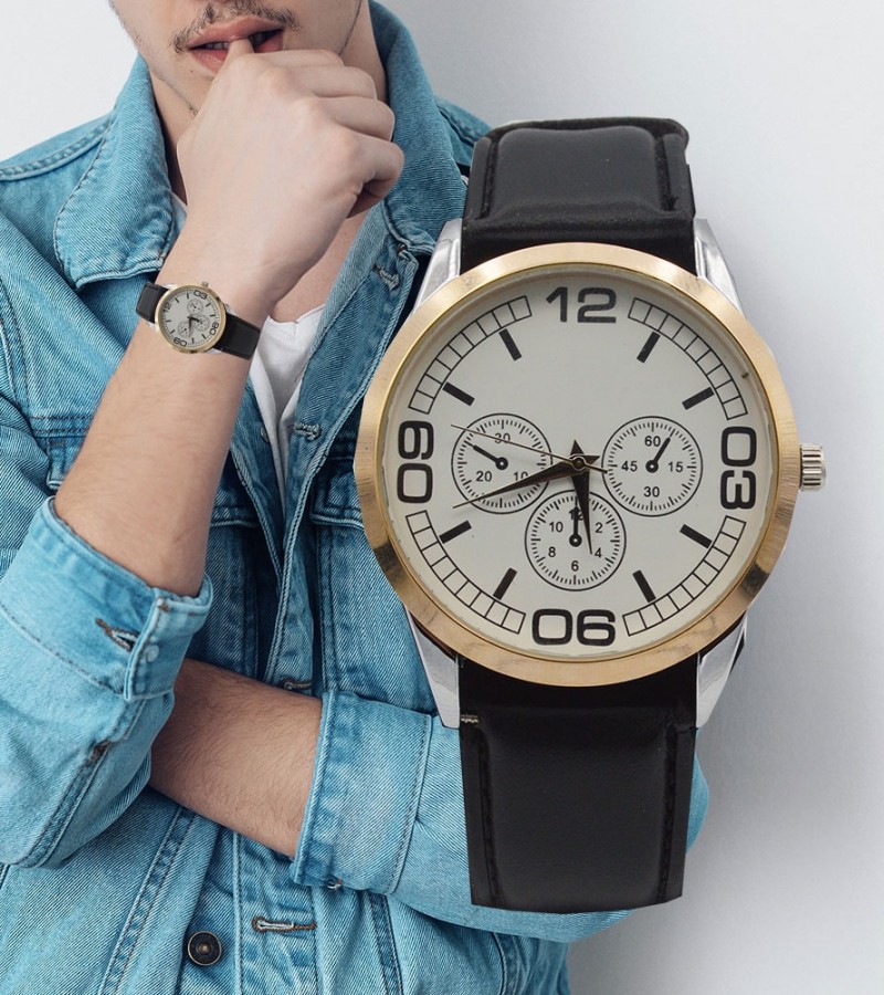 Black Rubber Strap & Silver Dial Watch