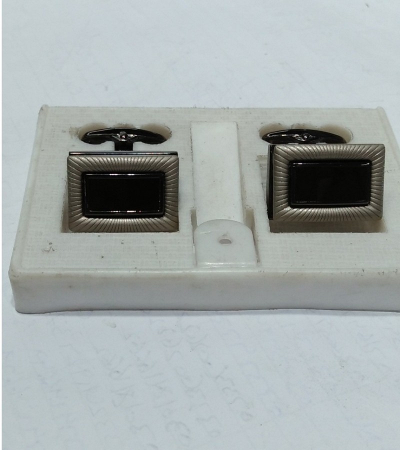 Black & Silver Square Shaped Steel Cufflinks Stud Set For Men