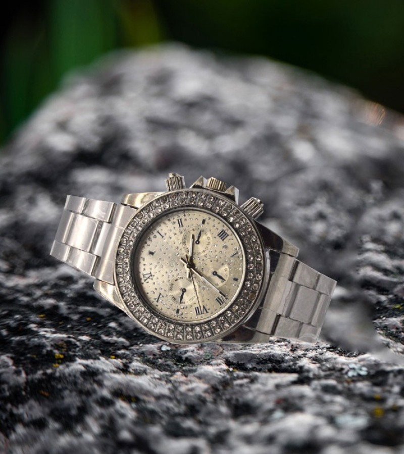 Grey Dial With Stones Watch For Men