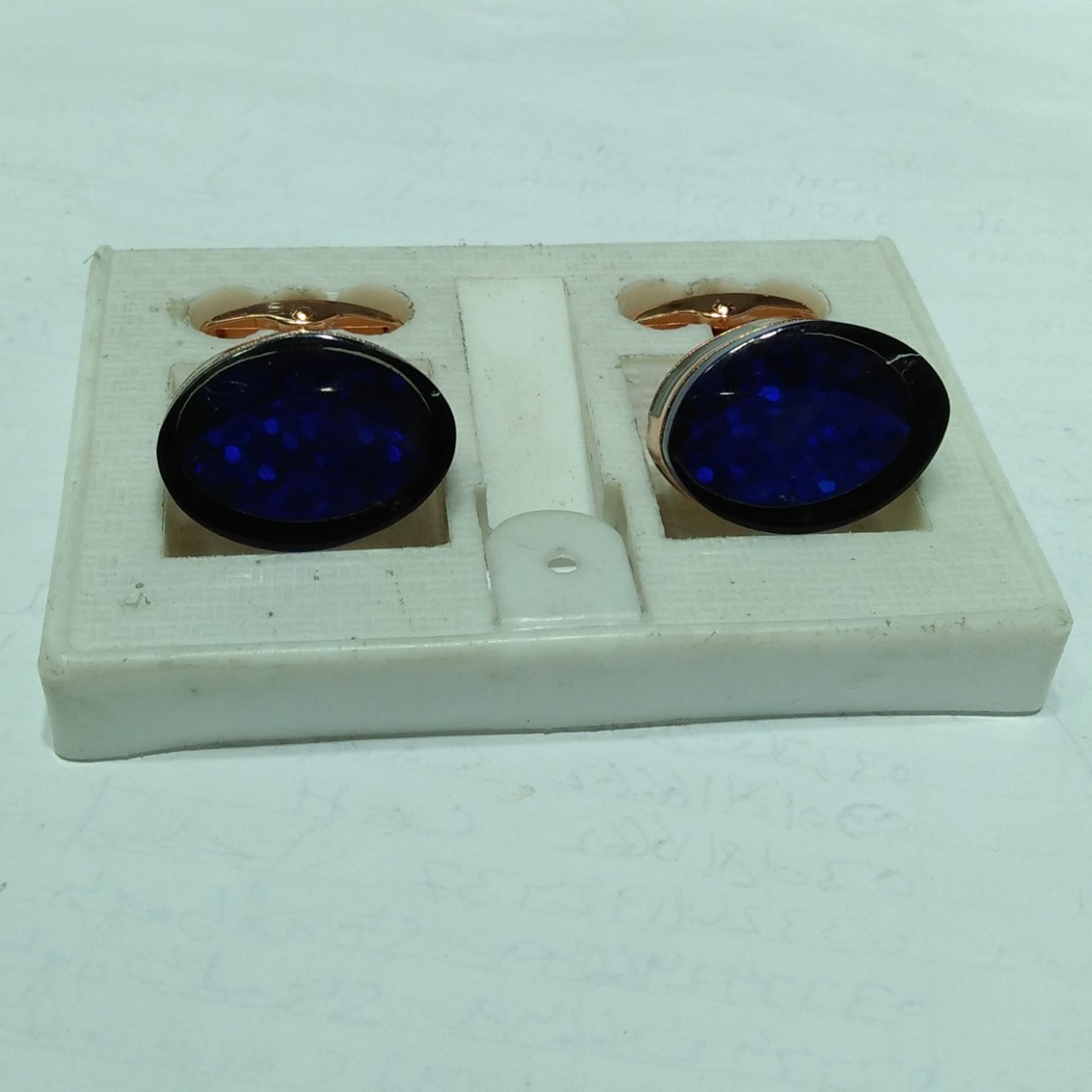 Oval Shaped Blue Gem Stone Steel Cufflinks Stud Set For Men