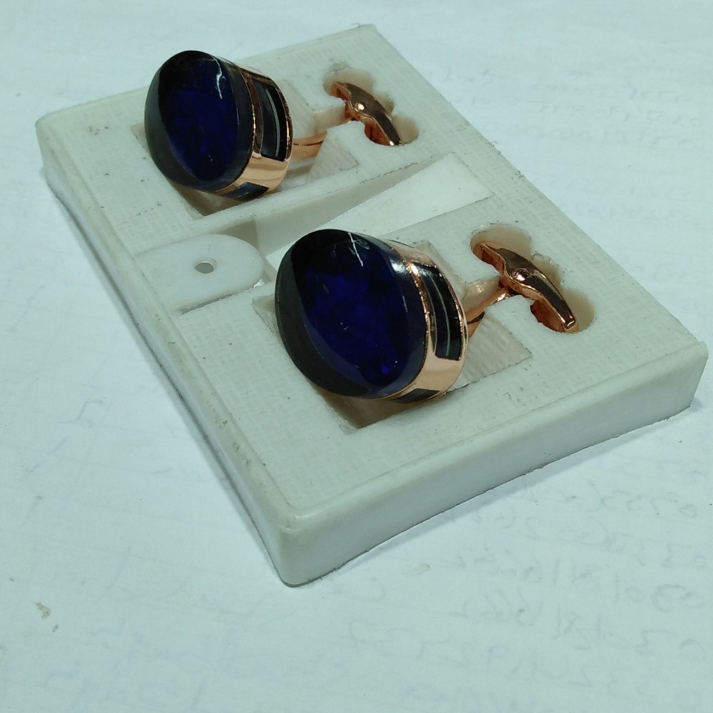 Oval Shaped Blue Gem Stone Steel Cufflinks Stud Set For Men