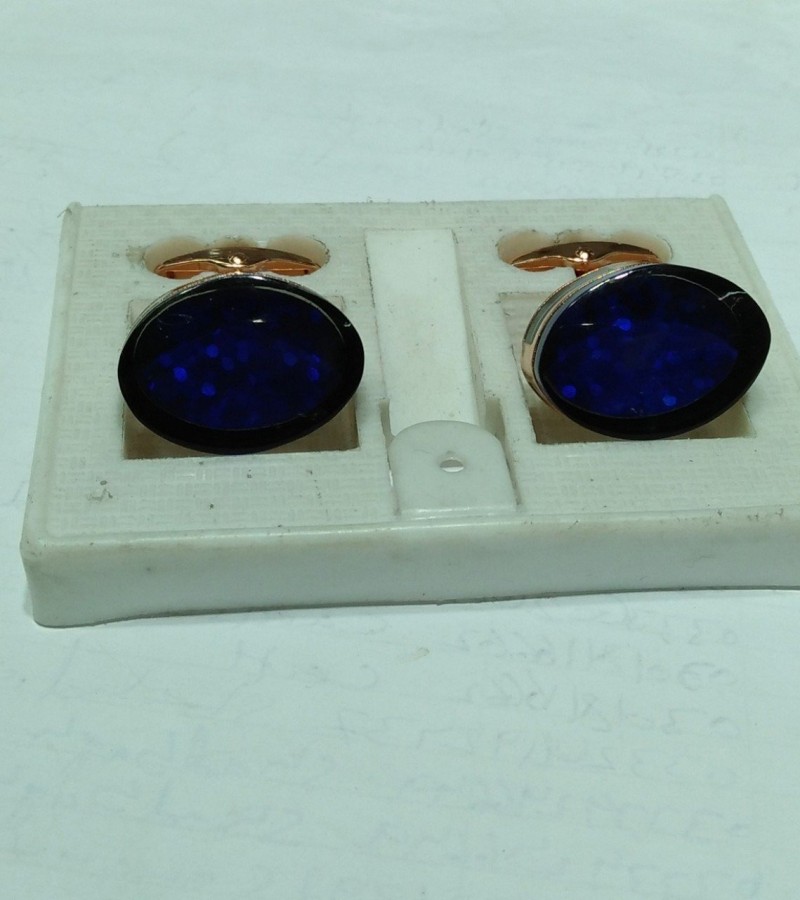 Oval Shaped Blue Gem Stone Steel Cufflinks Stud Set For Men