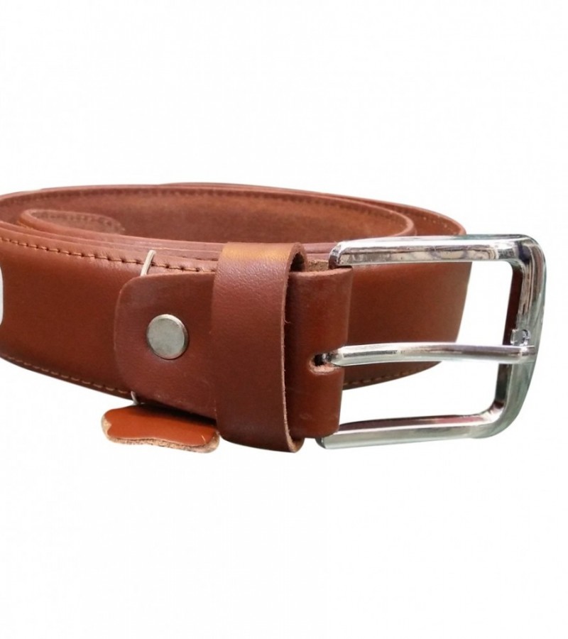 Premium Quality Brown Leather Belt With Chrome Buckle For Men