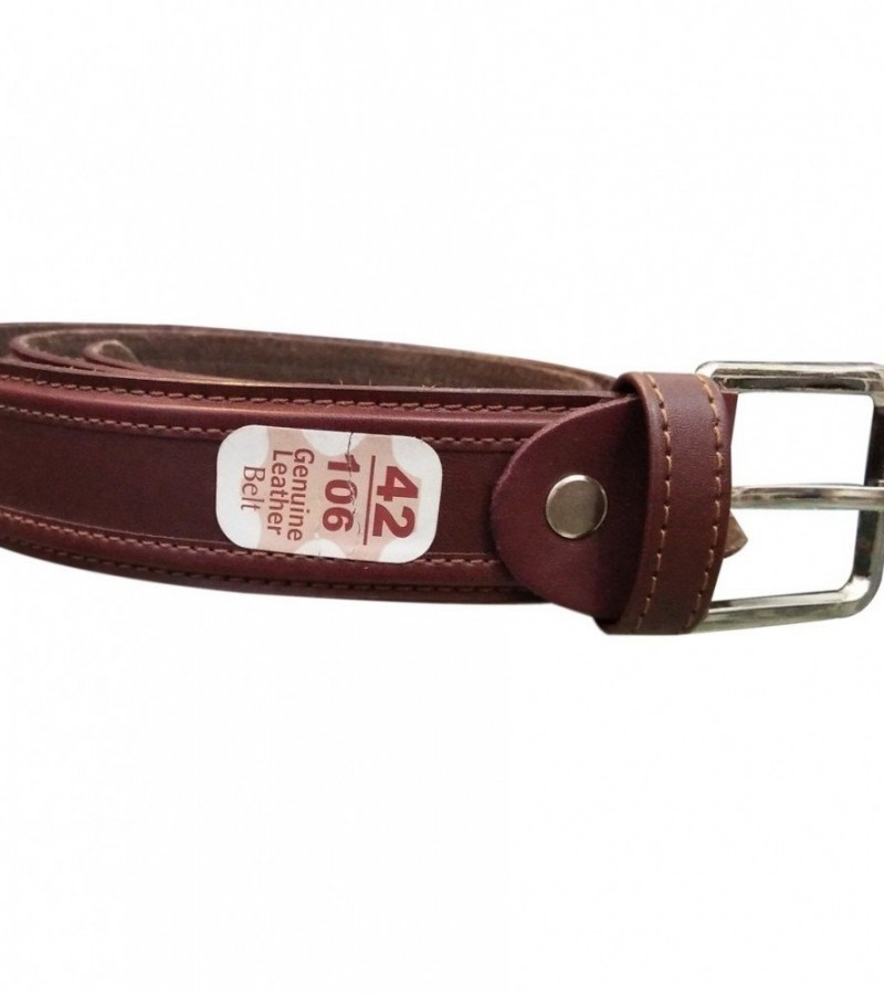 Premium Quality Brown Leather Belt With Chrome Buckle For Men