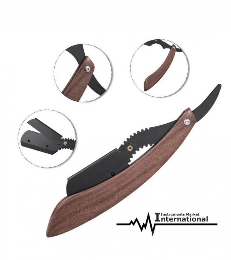 SHAVING RAZOR - ANTIQUE WOOD HANDLE STRAIGHT PROFESSIONAL RAZOR