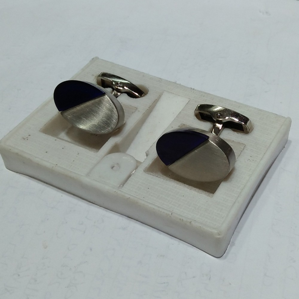 Silver & Black Square Shaped Gem Stone Steel Cufflinks Stud Set For Men