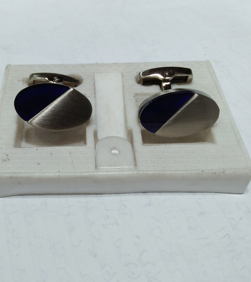 Silver & Black Square Shaped Gem Stone Steel Cufflinks Stud Set For Men