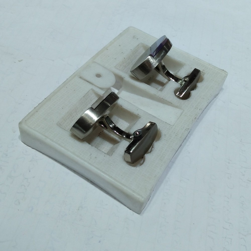 Silver & Black Square Shaped Gem Stone Steel Cufflinks Stud Set For Men