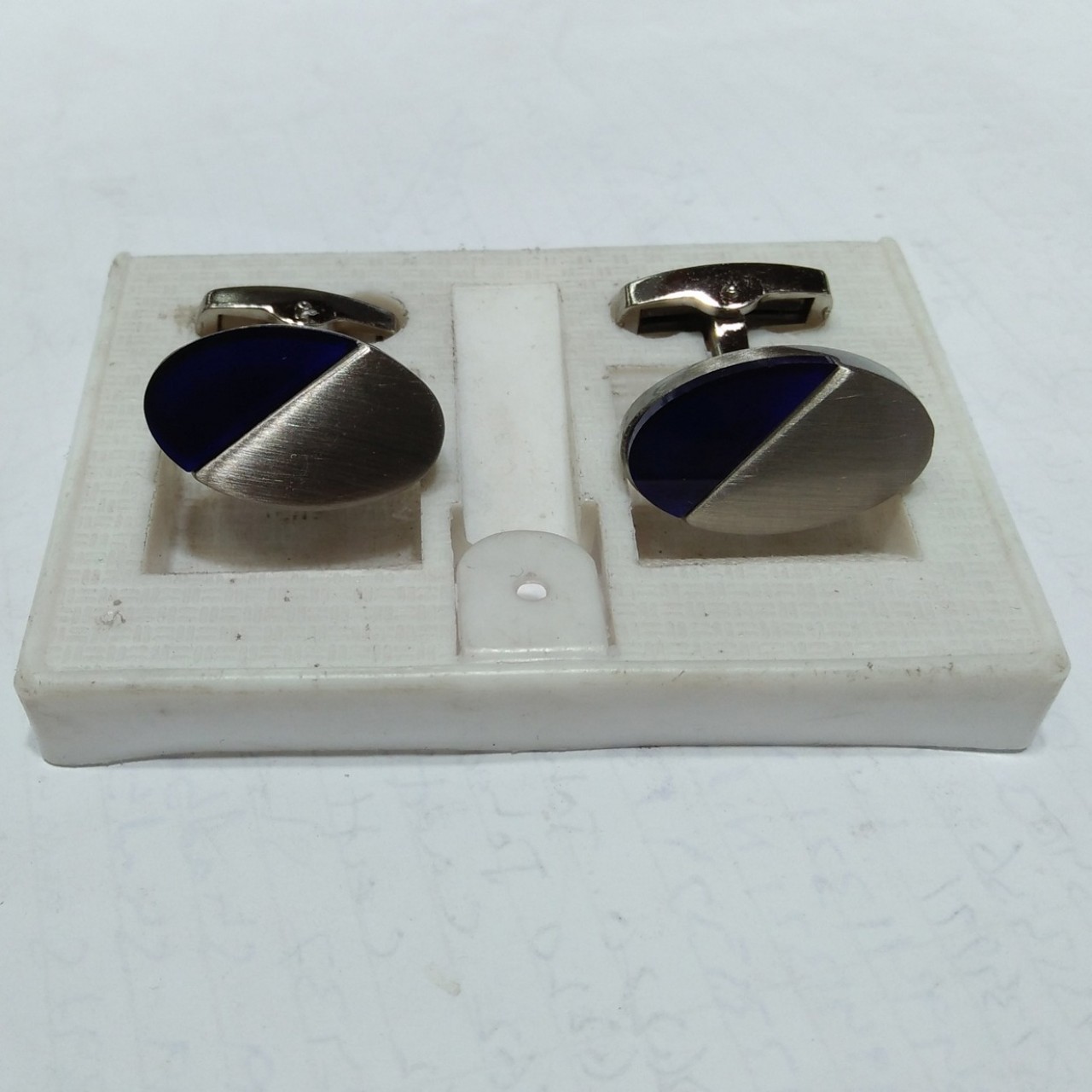 Silver & Black Square Shaped Gem Stone Steel Cufflinks Stud Set For Men