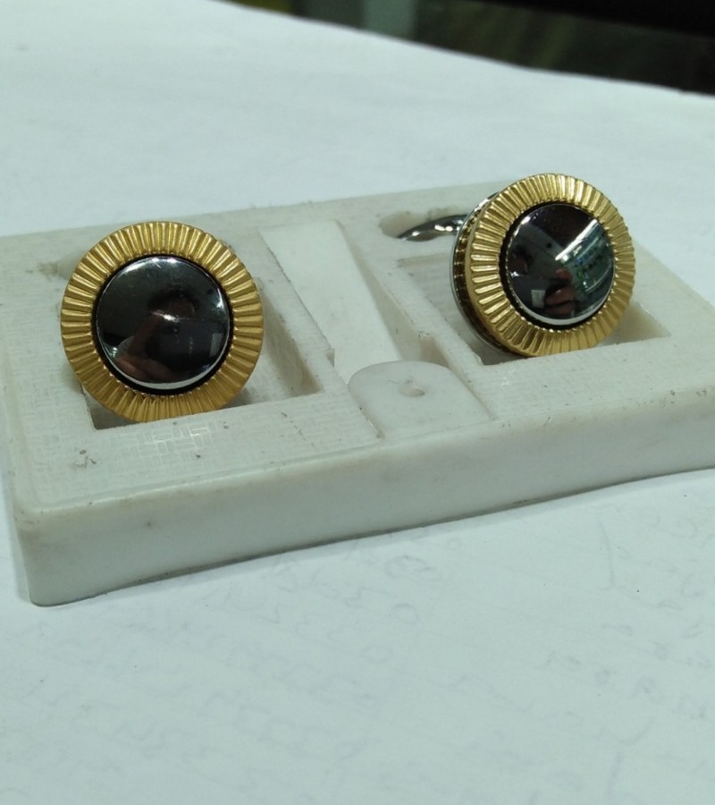 Silver & Golden Round Shaped Cufflinks Stud Set For Men