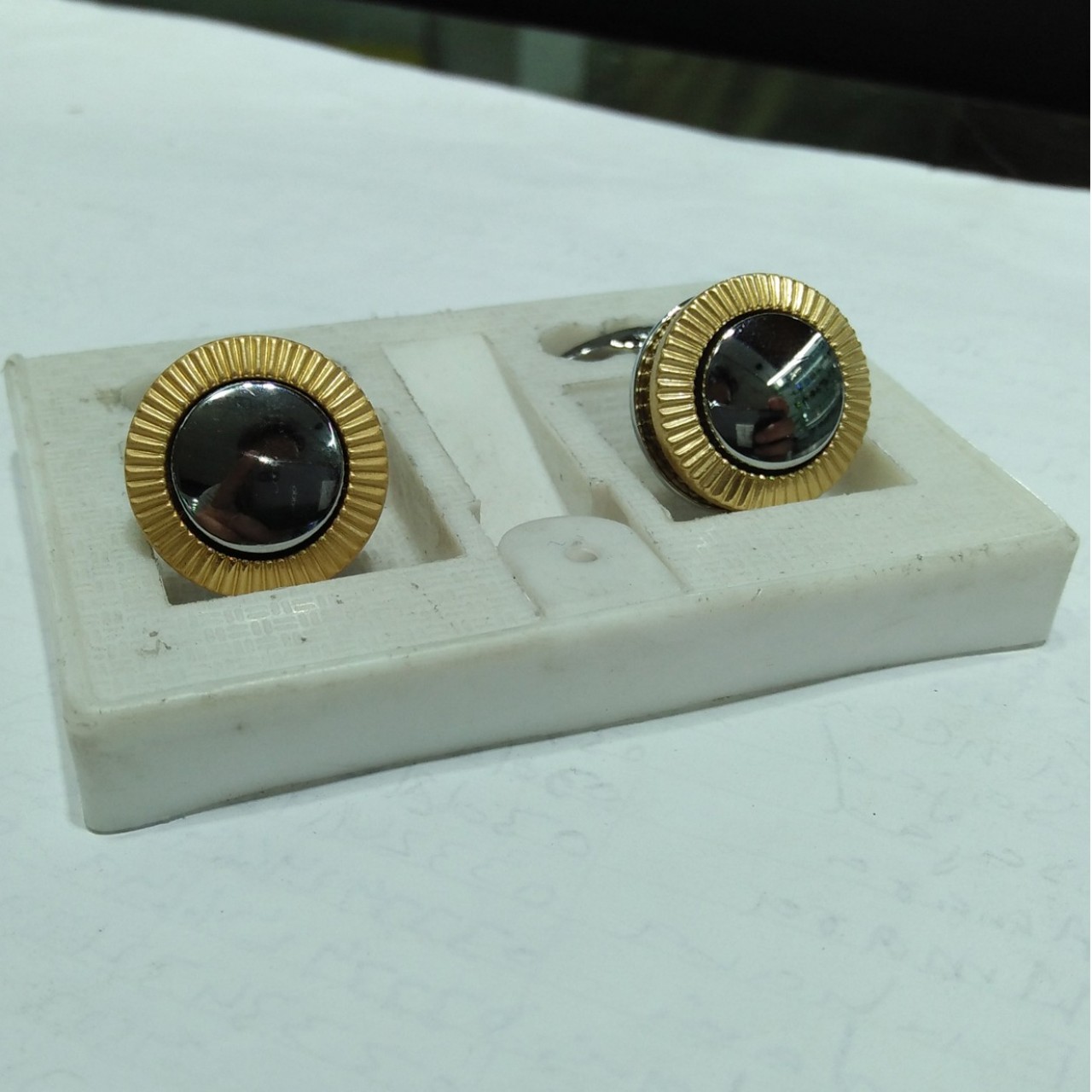 Silver & Golden Round Shaped Cufflinks Stud Set For Men