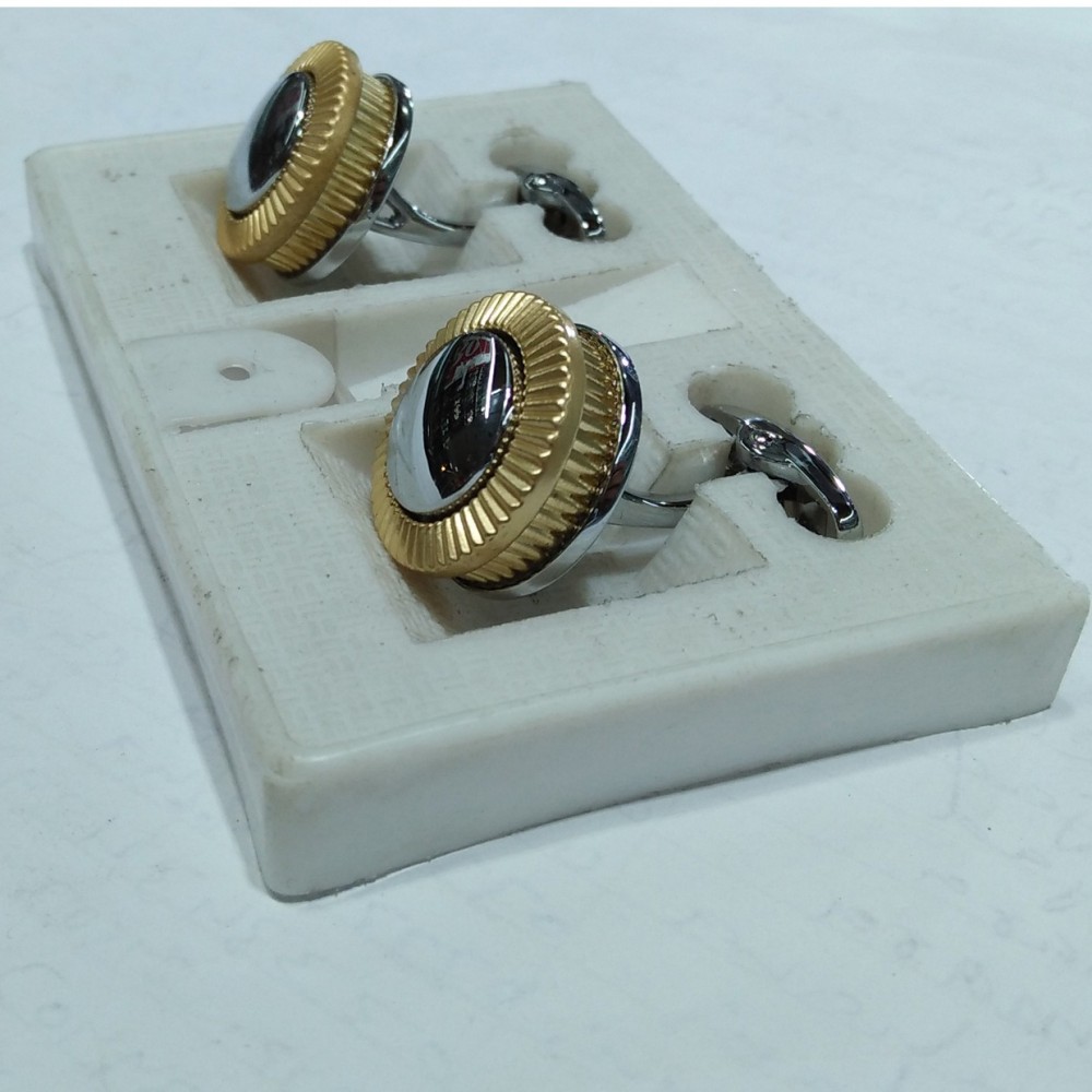 Silver & Golden Round Shaped Cufflinks Stud Set For Men