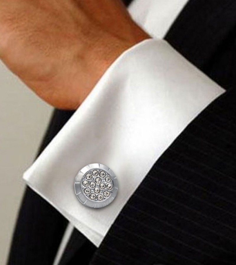 Stylish Round Shape Crystal Cufflinks  MC1580