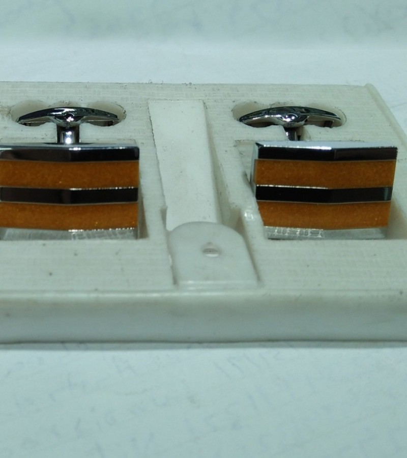Silver Oval Shaped Orange Gem Stone Steel Cufflinks Stud Set For Men