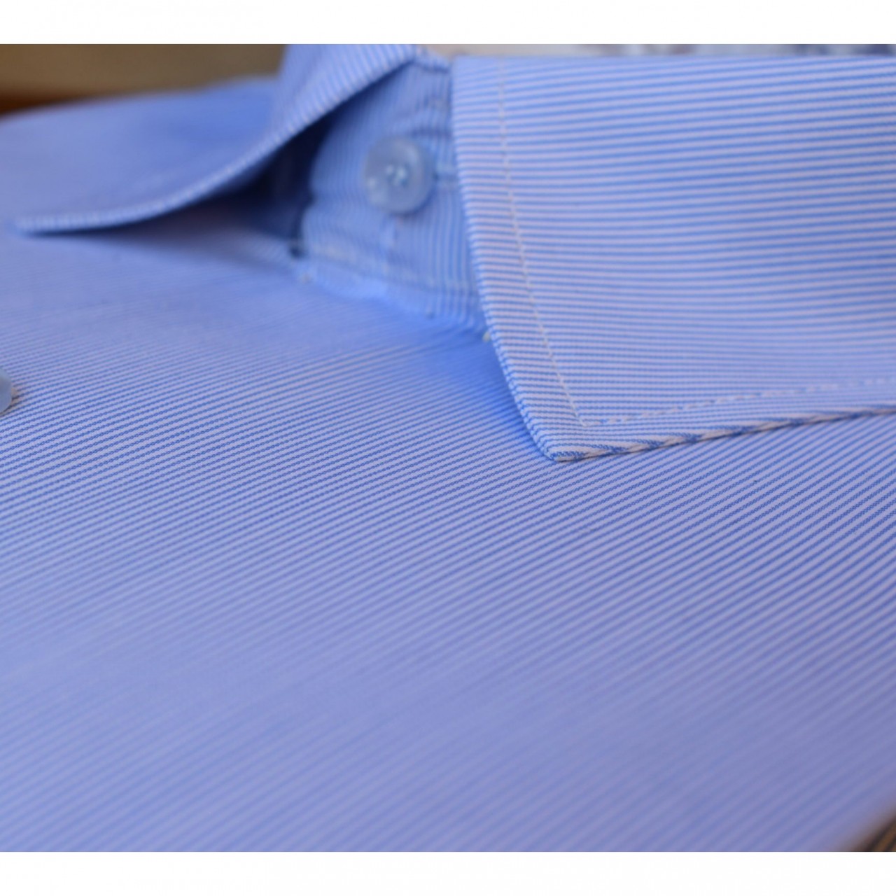 Pin Stripes Formal Shirt For Men - Double Needle Stitching - Sky Blue