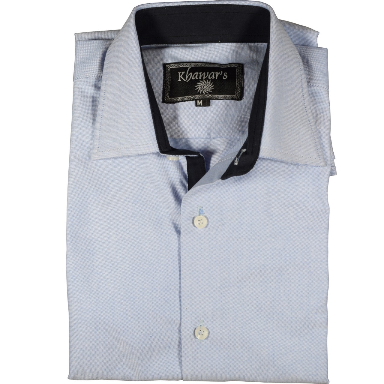 Slim Fitting Shirt for Men in Sky Blue & Plain Black Cotton