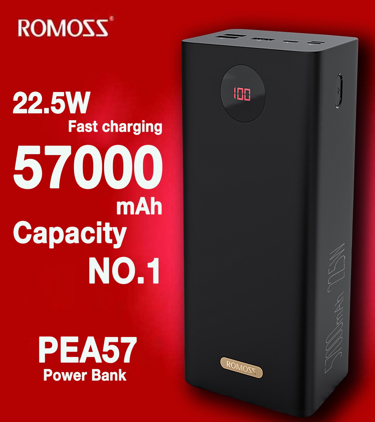 100% Original ROMOSS PEA57 Power Bank 57000mAh SCP PD QC 3.0 Two-way Fast Charging