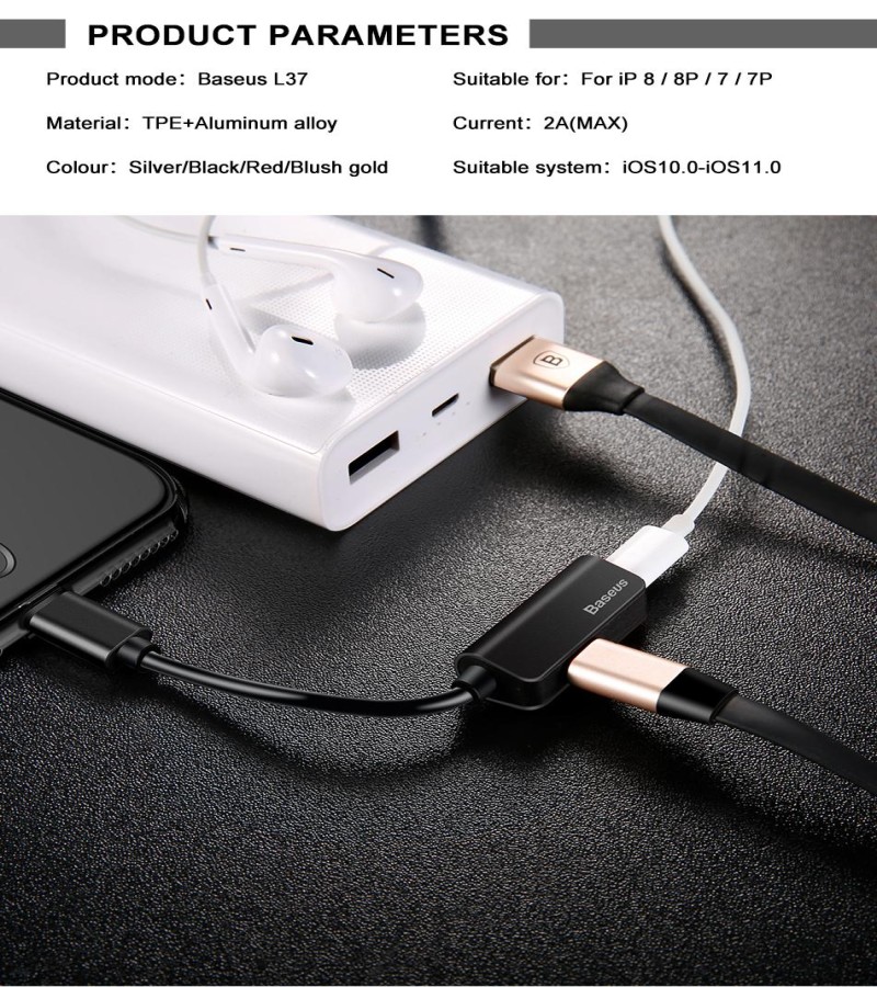 Baseus Aux Audio Headphone Adapter 2 in 1 for Lightning Adapter