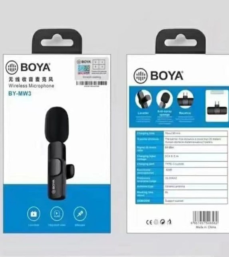 BOYA Plug Play Usb-C Microphone BY-MW3 2in1 Wireless Microphone with iOS Lighting Adapter