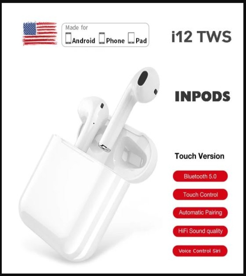 i12 IN Pods i12 TWS Wireless Earphone for Android Bluetooth Headphones True Wireless Earbuds