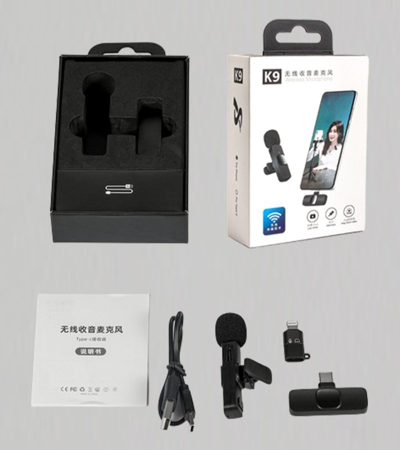 k9 Dual Wireless Microphone for USB-C Phone/iPhone Wireless Mic