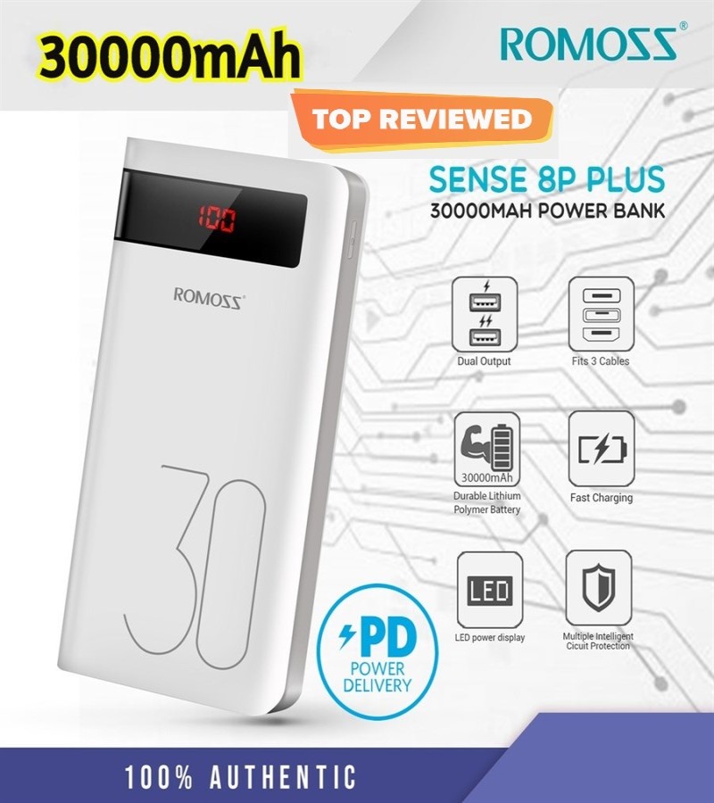 ROMOSS Sense 8P+ Power Bank 30000 mAh with DISPLAY+FAST ROMOSS Sense 8P Plus 30000mAh