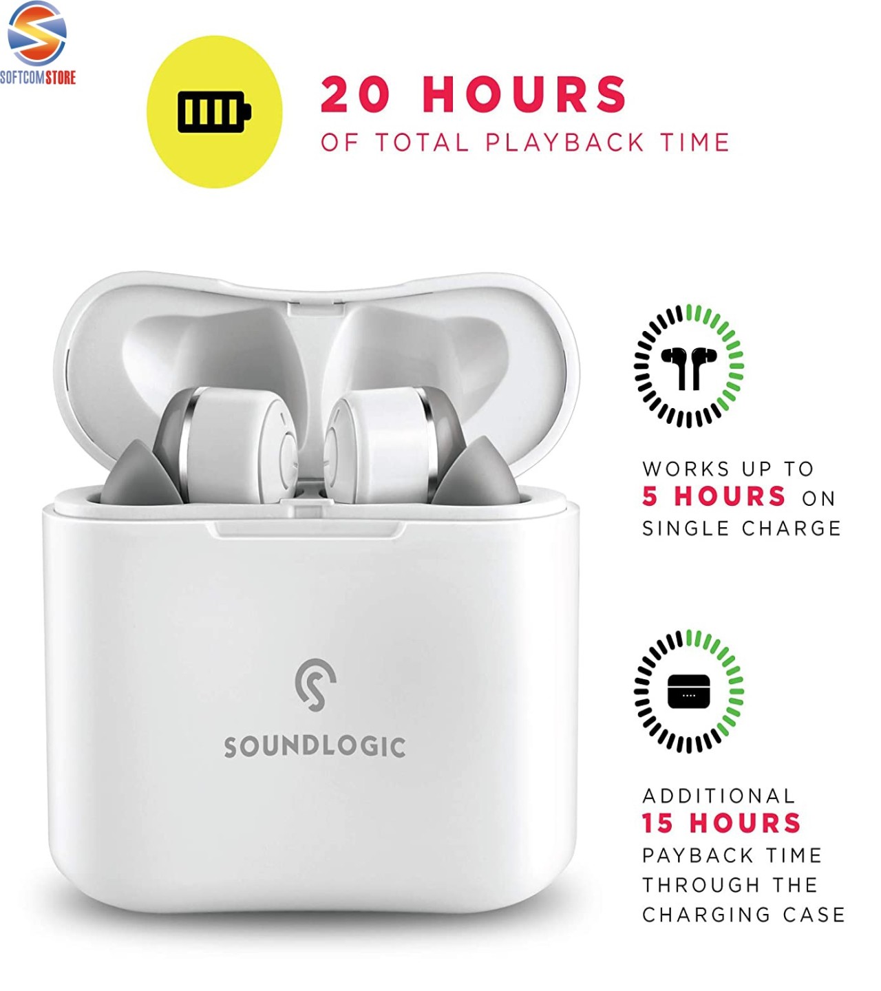 Sound Logic Beats Pro True Wireless Sports Bluetooth Earbuds Built-in Microphone and Charging Box