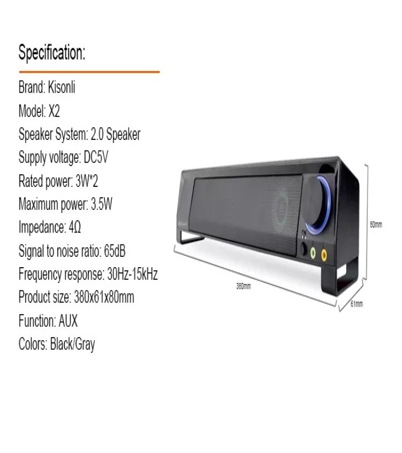 Speaker 2.0 Kisonli X2 Speaker Sound bar Gaming Kisonli X2 3D