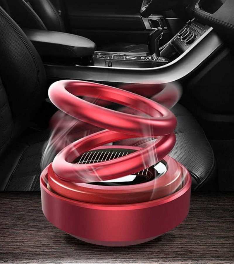 Solar Car Decoration Creative Double Ring Rotating Air Freshener Dashboard Decor Toy - Red