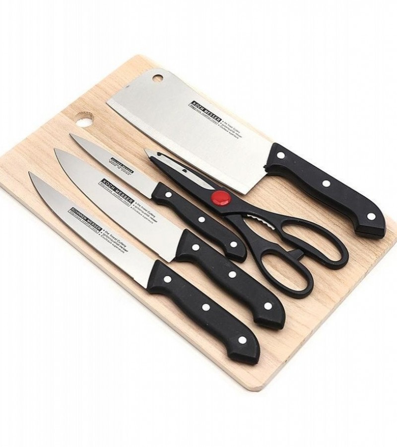 Steel Blade Knife Set With Cutting Board- 6pcs