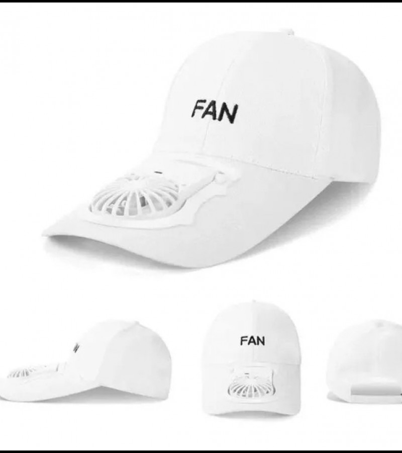 Summer Outdoor Rechargeable Fan Cap Adjustable Fabric Sun Protection - White
