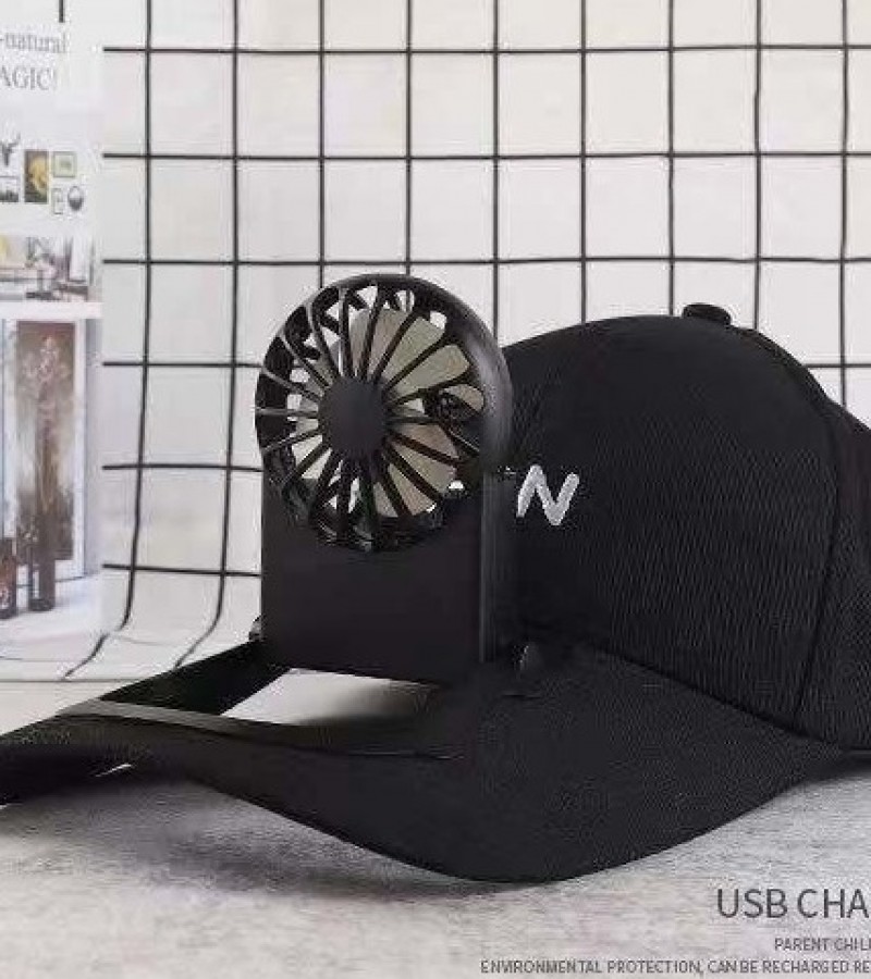 Summer Outdoor Rechargeable Fan Cap Adjustable Fabric Sun Protection - Black