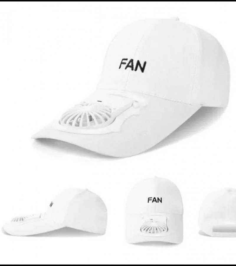 Summer Outdoor Rechargeable Fan Cap Adjustable Fabric Sun Protection - White