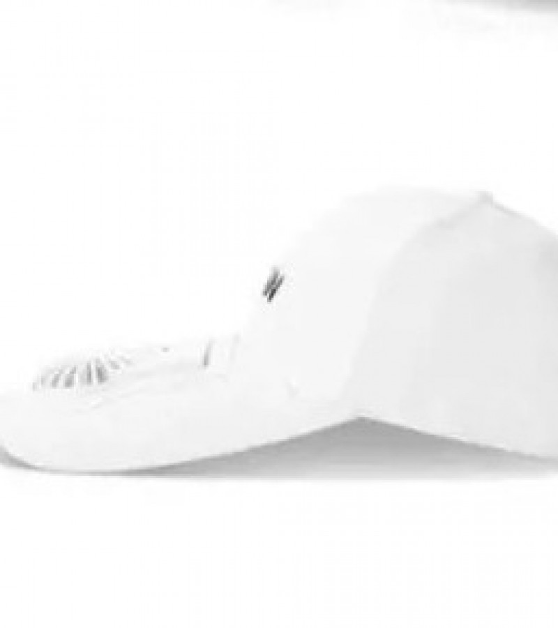 Summer Outdoor Rechargeable Fan Cap Adjustable Fabric Sun Protection - White